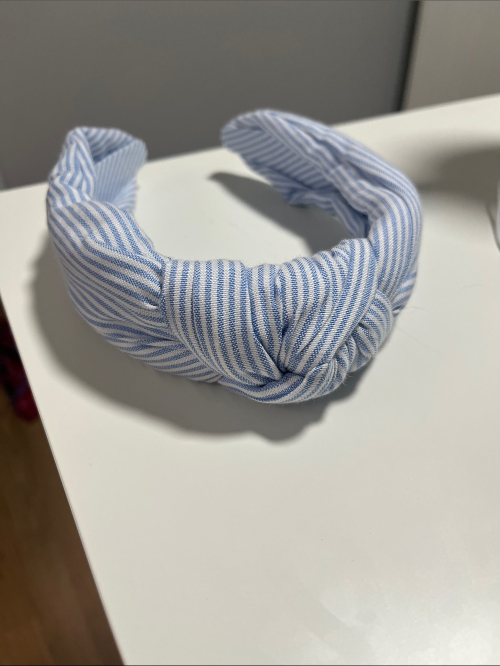 Light Blue & White Striped Knotted Headband